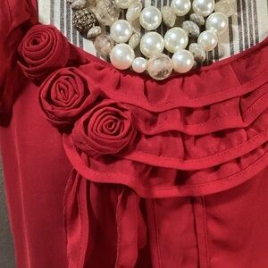 ADIVA Elegant Red Dress with Floral Accents